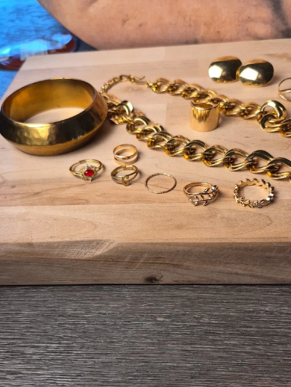 Goldtone Lot Of Chain, Bracelet, And Rings
